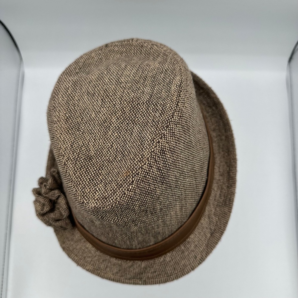 Indigo Soul Fedora Hat Women OS Brown Good Tweed Flower Faux Leather Band